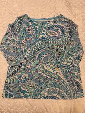 Talbots Paisley 3/4 Sleeve Tee in Blue and Teal
